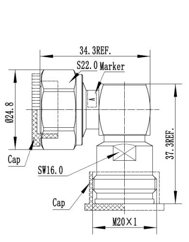Winkeladapter 4.3-10 Stecker - 4.3-10 Buchse